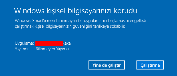 Windows bilinmeyen yayıncı uyarısı