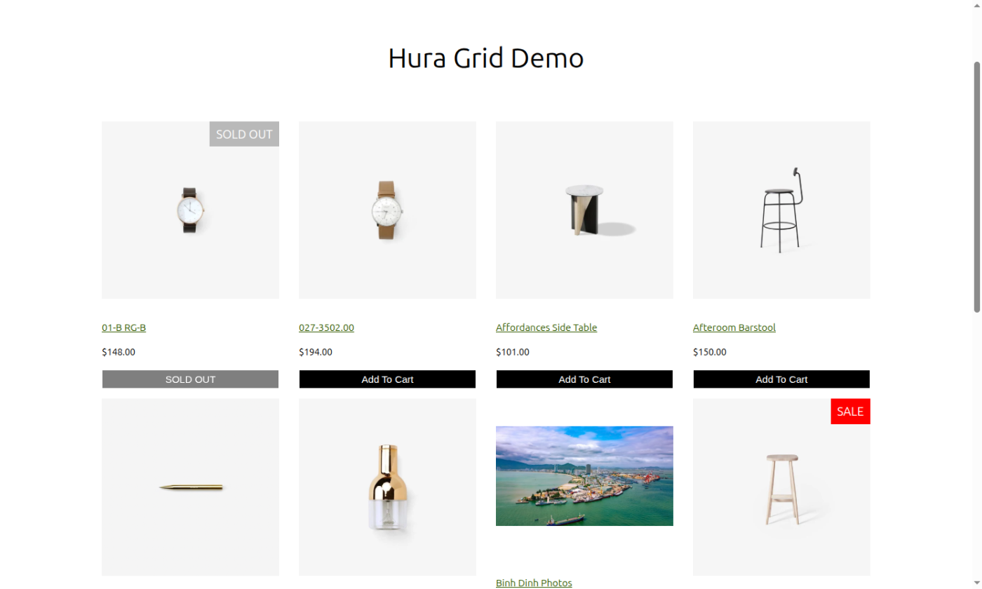Hura Product Showcase Builder grid layout on WordPress