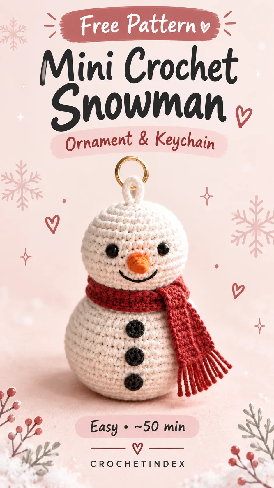 Mini Crochet Snowman Ornament & Keychain Pinterest project poster
