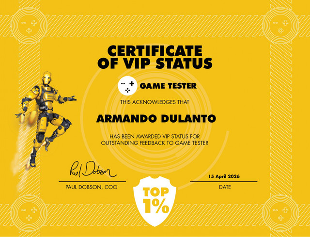 Game Tester VIP Certificate