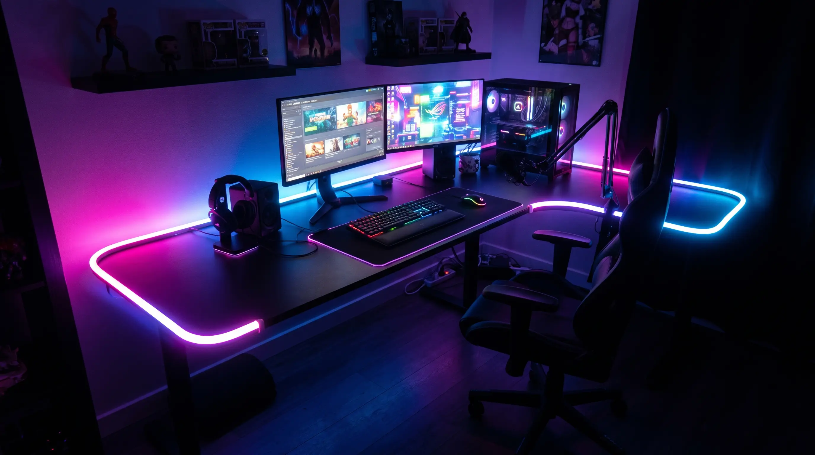 Gaming Desk Neon Edge Lighting