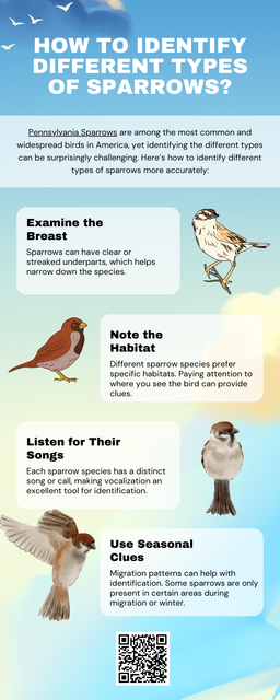 Identifying different types of sparrows involves observing their size, color patterns, songs, and habitats. Look for unique markings on the head, chest, and wings. Field guides and birding apps can help with recognition. For birdwatchers, Pennsylvania sparrows like the Song Sparrow, House Sparrow, and White-throated Sparrow offer great opportunities to practice these identification skills in diverse environments. To know more visit here https://wildbirdguide.com/local-birds/american-tree-sparrow/