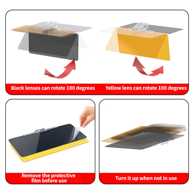 2-in-1 Car Anti-Glare Visor Extender – Day & Night Driving HD Goggles and Shield for Sun Blinding High Beams Fog & Snow Reflection Protection