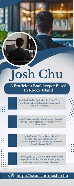 Josh Chu, a Rhode Island bookkeeper, has been providing freelance services since 2023. He graduated from the University of Rhode Island with a Bachelor's in Accounting in 2022. Josh excels in QuickBooks, PeachTree, and budget management, helping small businesses manage their finances. He enjoys investing, golfing, hiking, tennis, and home improvement projects in his spare time.