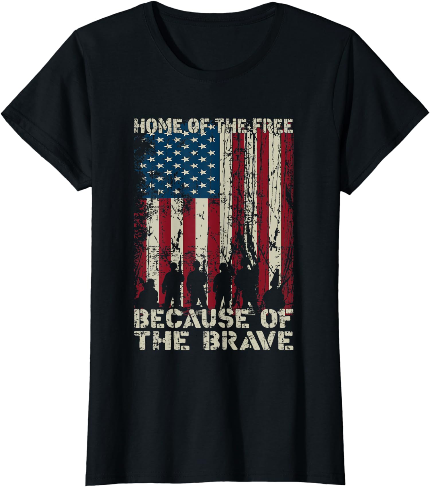 American Flag Home Of The Free Because Of The Brave Ladies’ Crewneck T-Shirt