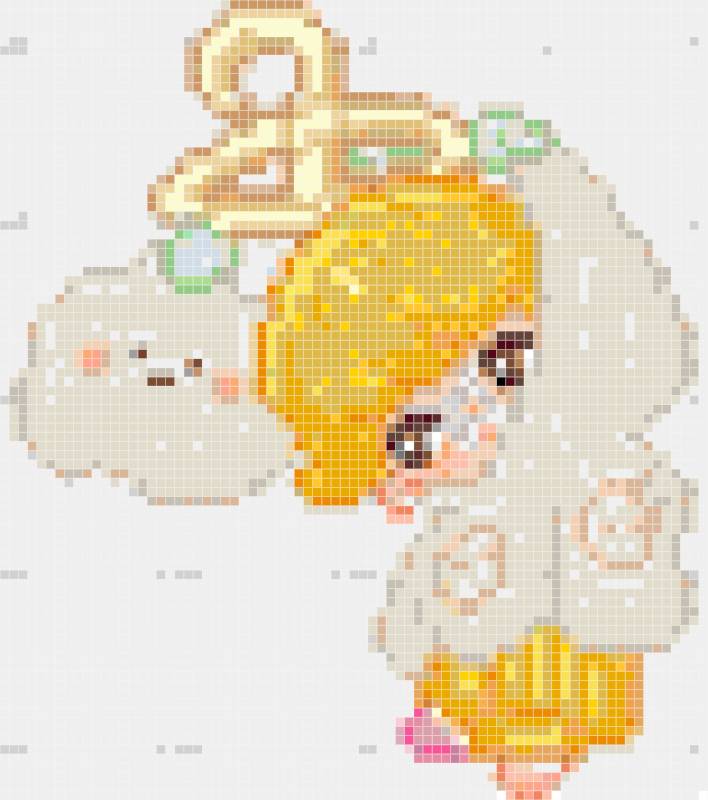 Cute Blonde Chibi Girl With White Bunny Pixel Art