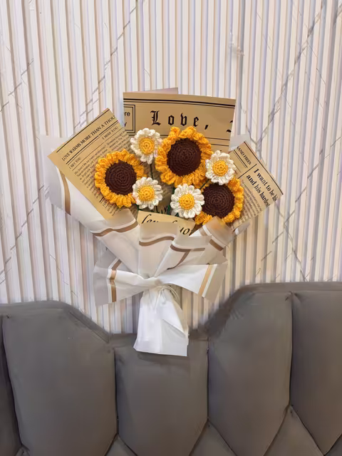 Crochet Sunflower & Daisy Bouquet