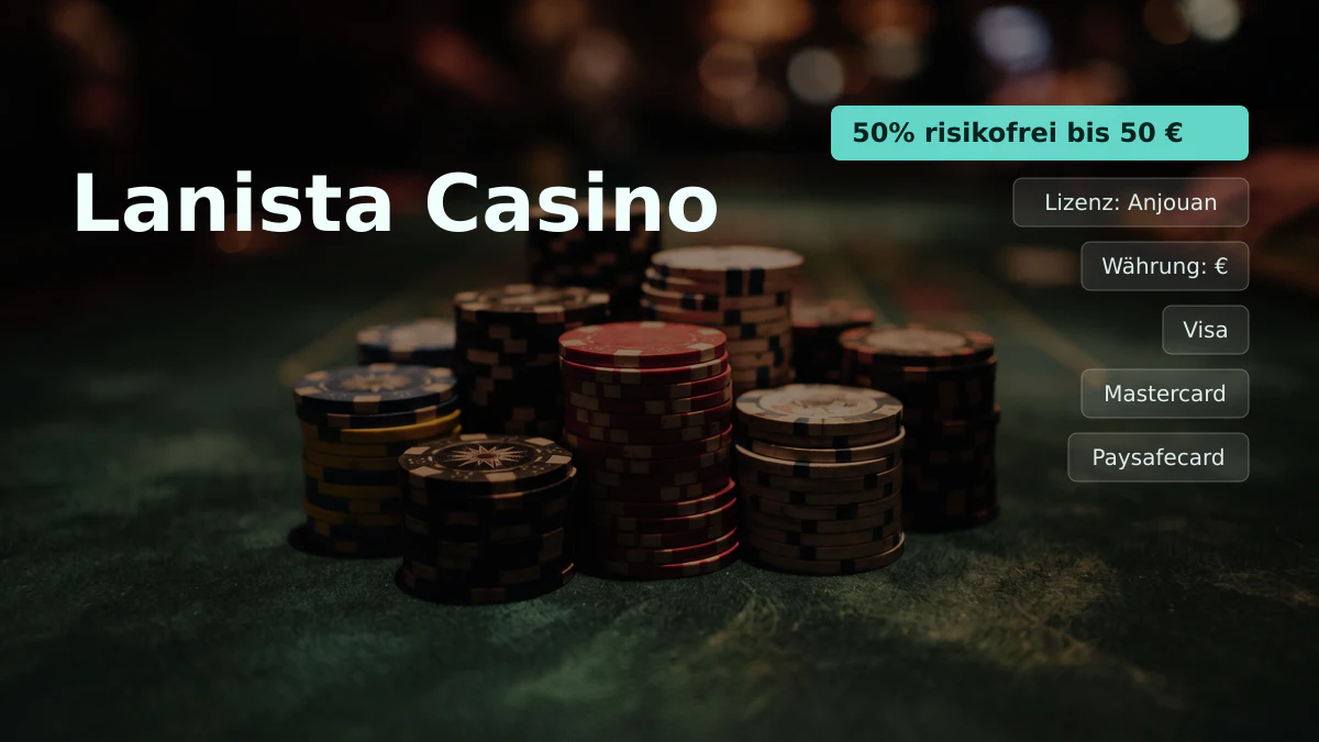 Lanista Casino — Willkommensbonus 50% risikofrei bis 50 € + 250 FS, Zahlungen: Visa, Mastercard, Paysafecard, Sofort, Interac