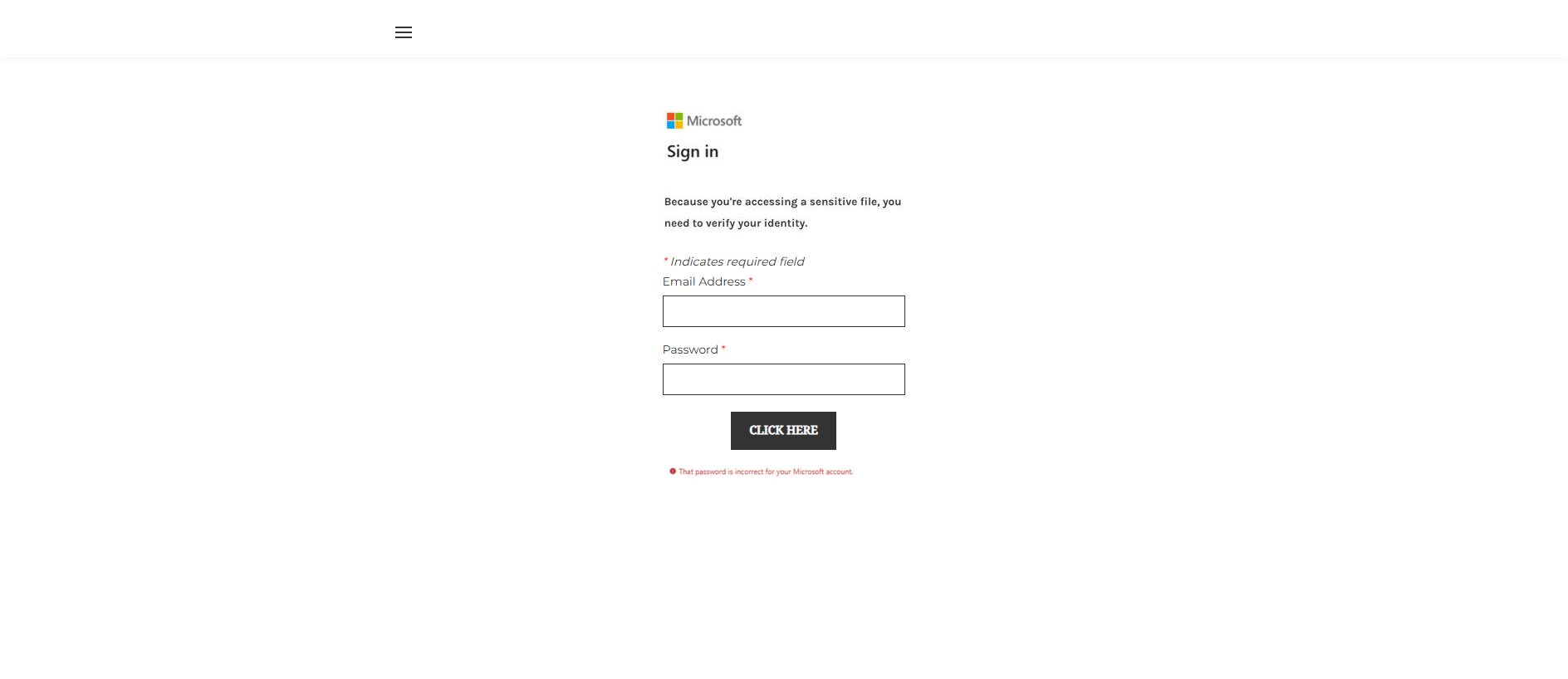 Forensic screenshot of [REDACTED] showing the phishing page layout