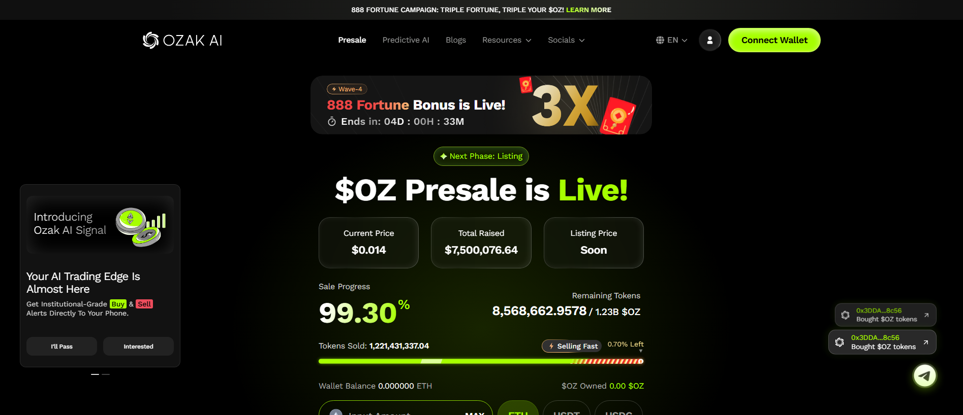 Forensic screenshot of ozak-ai.sale showing the phishing page layout