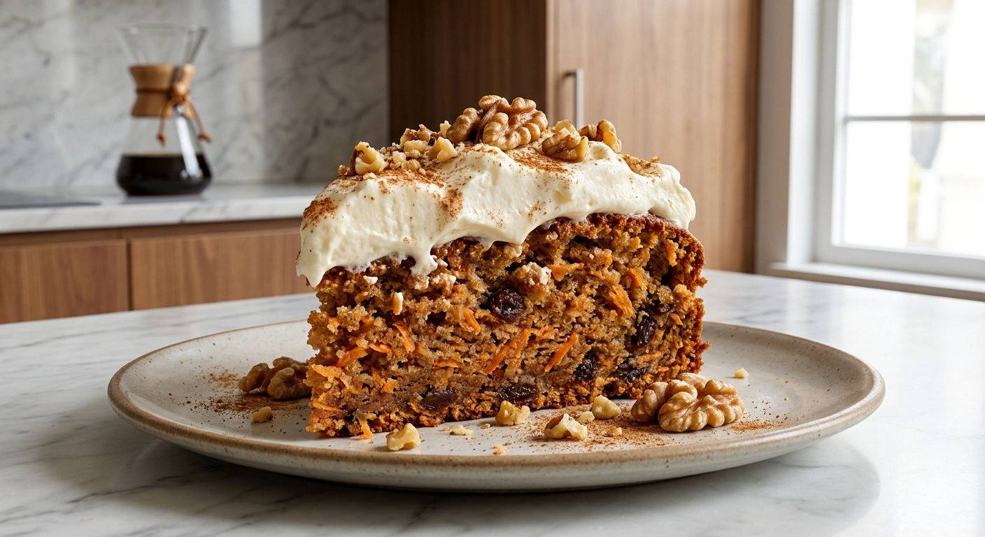 Wilgotne ciasto marchewkowe z mascarpone i orzechami.