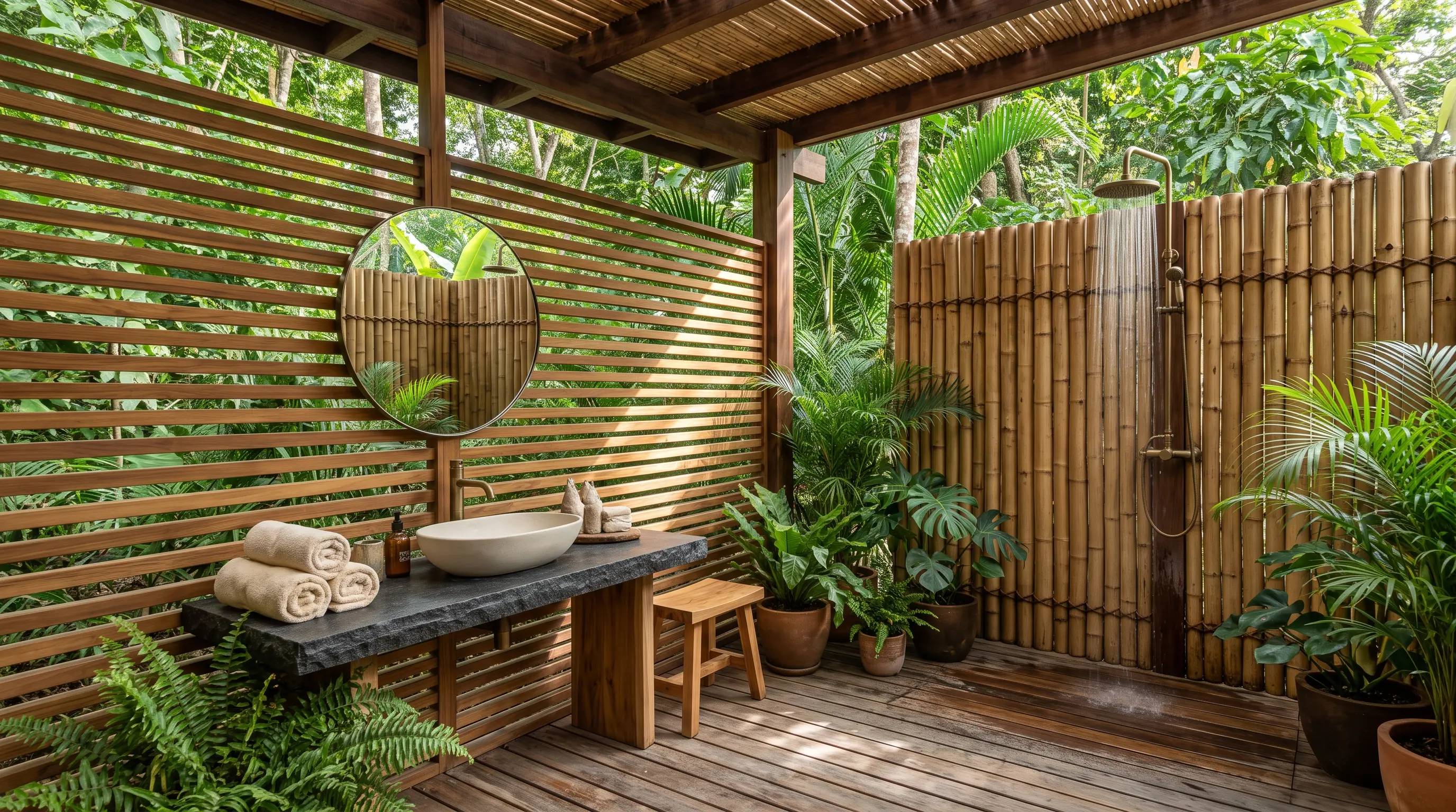 Slatted Wood and Bamboo Screens