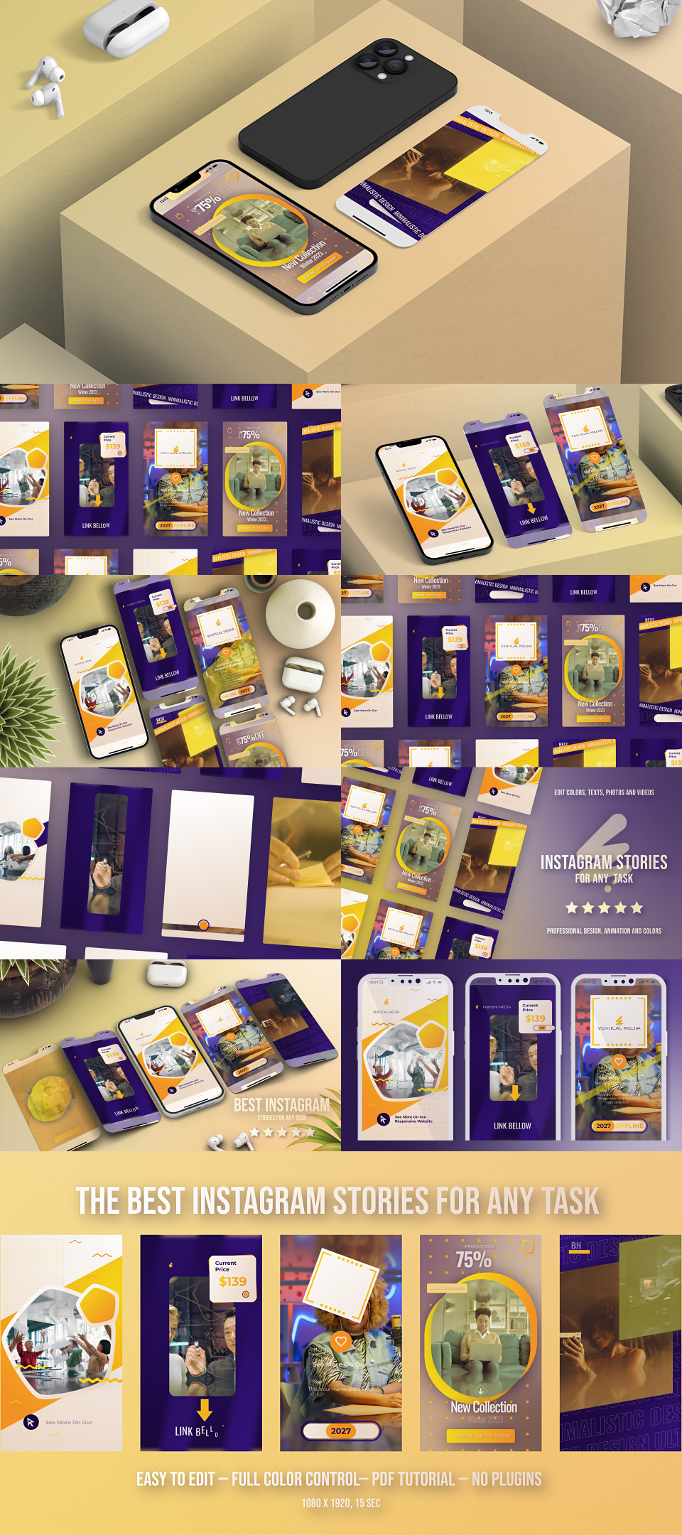 E-Learning Instagram Posts Vertical Stories Promo Reels Yellow