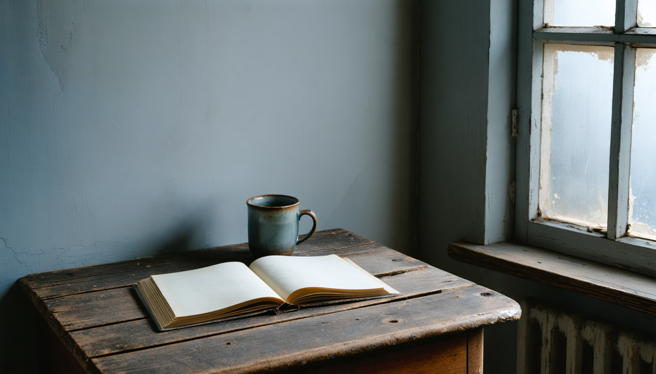 An empty desk at dawn, waiting for no one in particular to justify its patience.