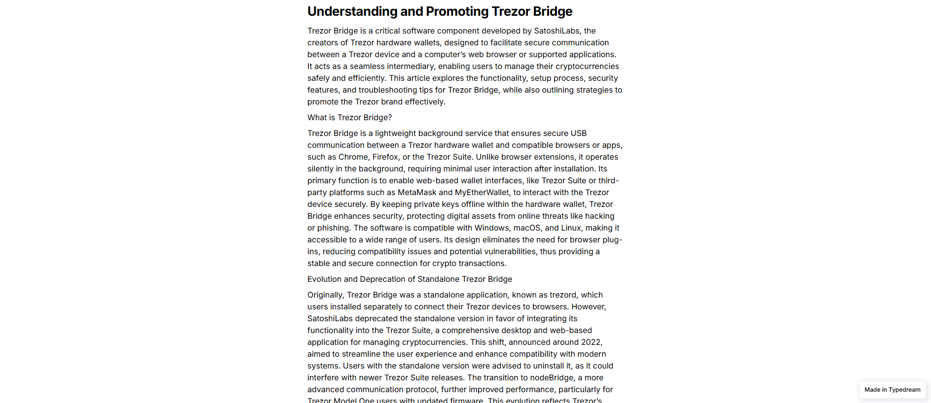 Stored capture of bridge--a-public-trezor.typedream.app