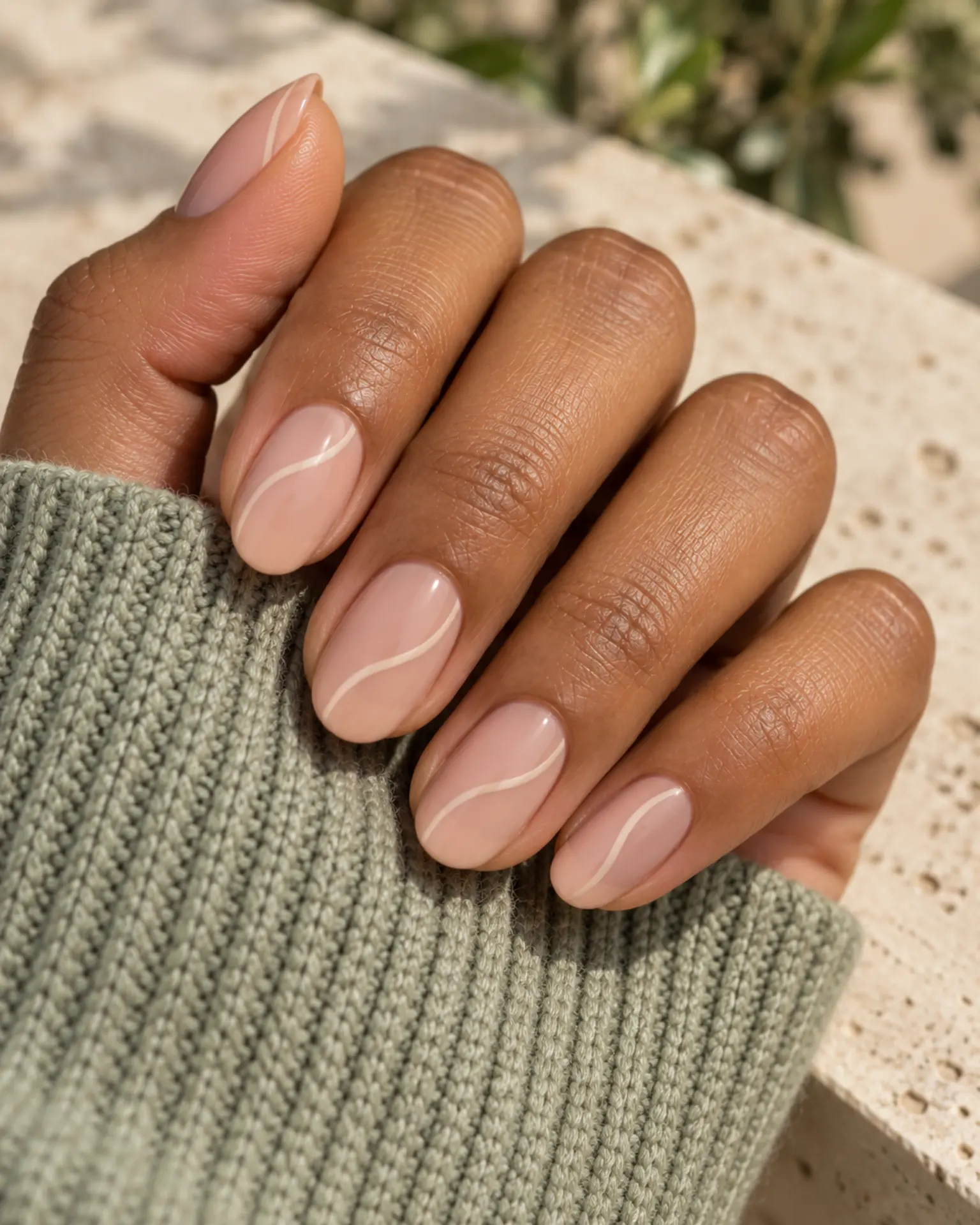 Nude Fine-Line Swirl manicure inspiration for nude nail ideas