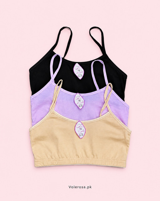 Soft Cotton Camisole Crop Tops / Everyday Bralettes - Pack of 3, Front view