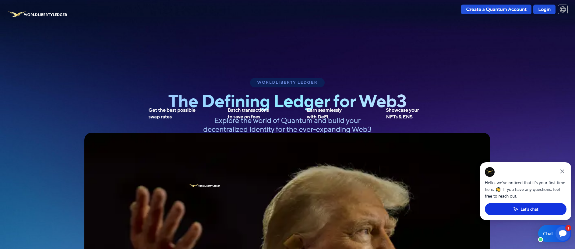 Forensic screenshot of worldlibertyledger.co showing the phishing page layout