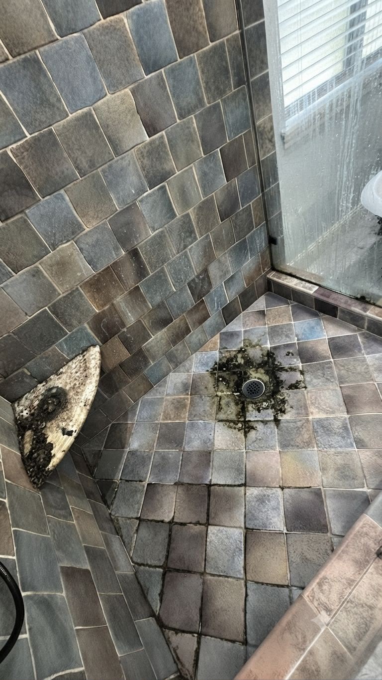 Shower floor before cleaning