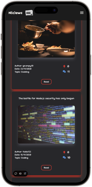 Articles screen displayed on a iPhone 14 Pro Max