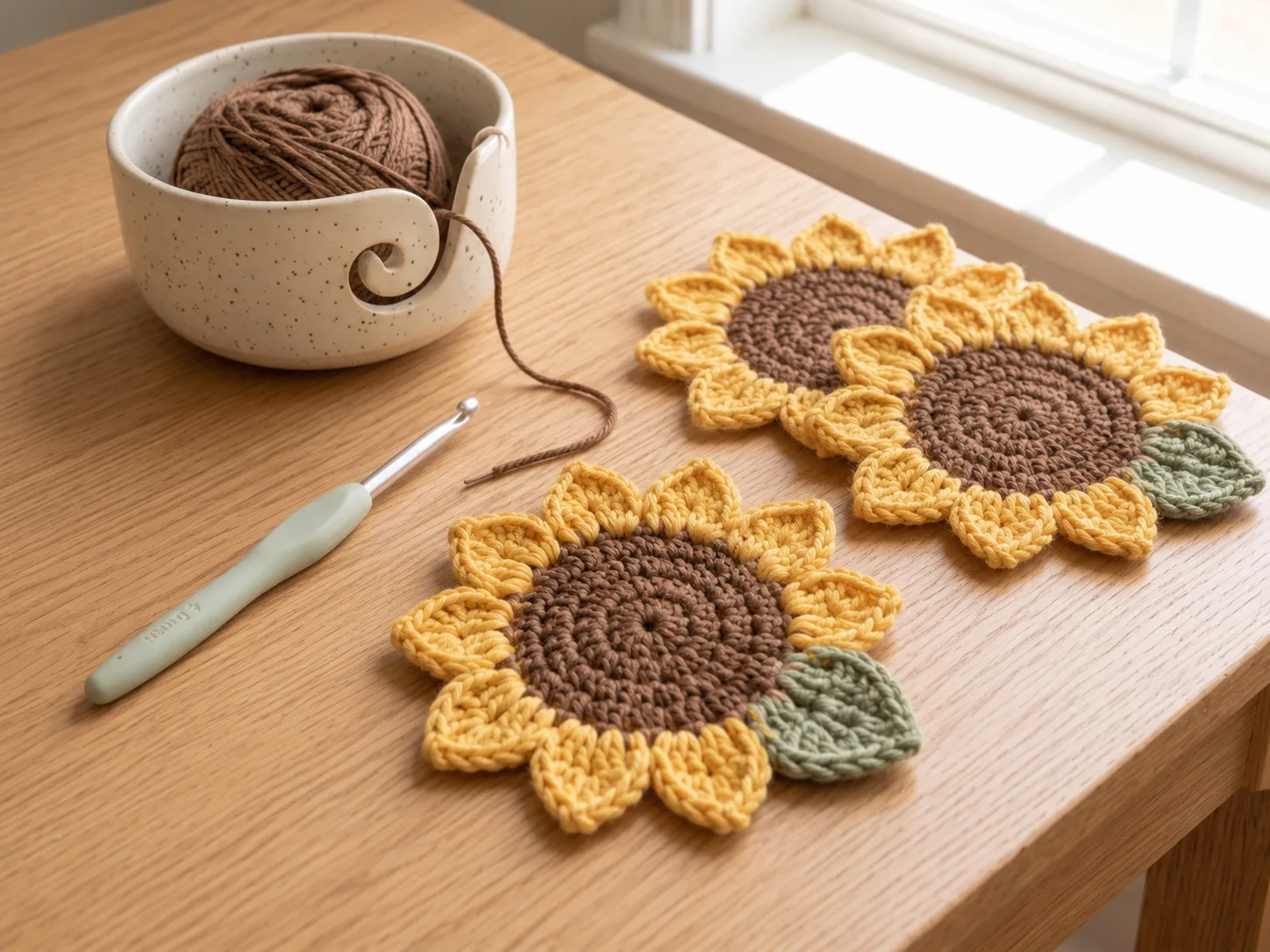 Sunlit Petal Coaster Set finished crochet project