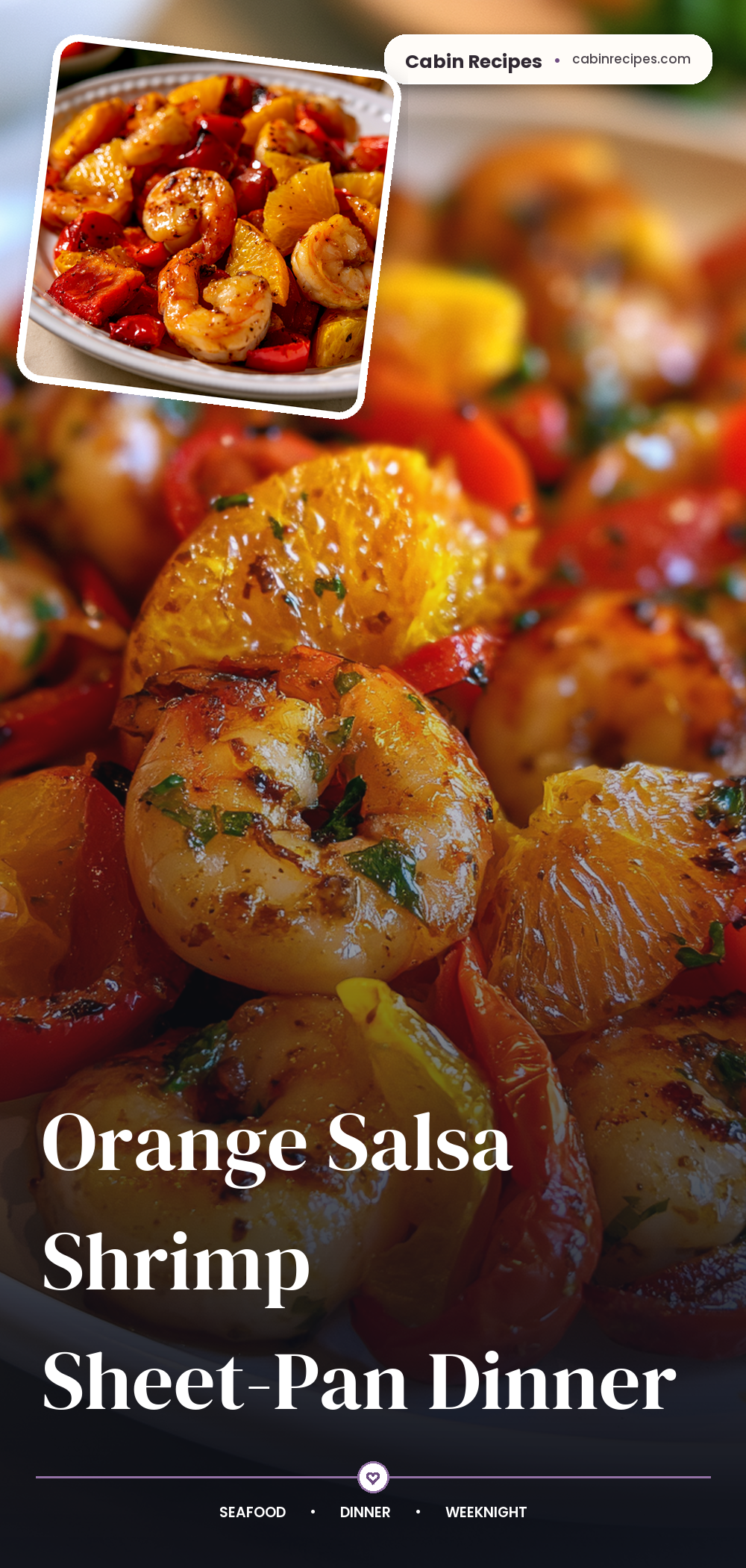 Pinterest graphic for Orange Salsa Shrimp Sheet-Pan Dinner