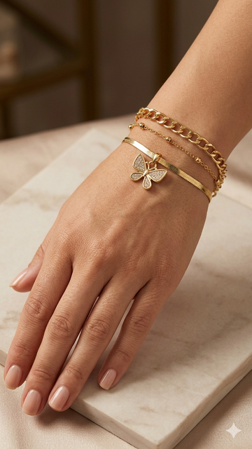 Golden Charm Bracelet Stack