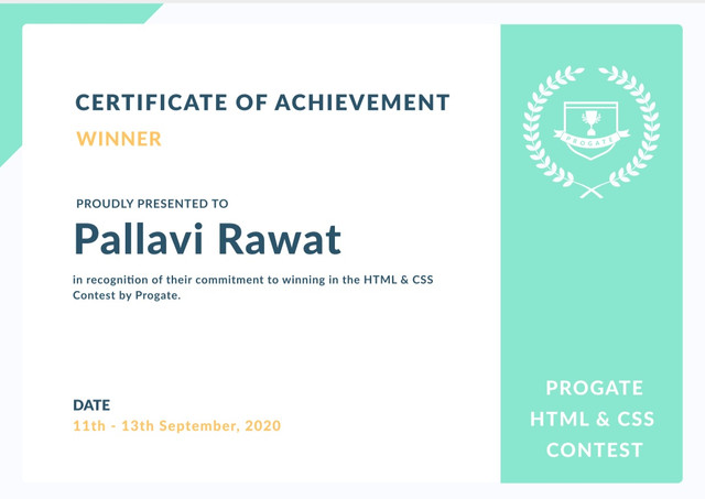 HTML & CSS Contest winning certificate