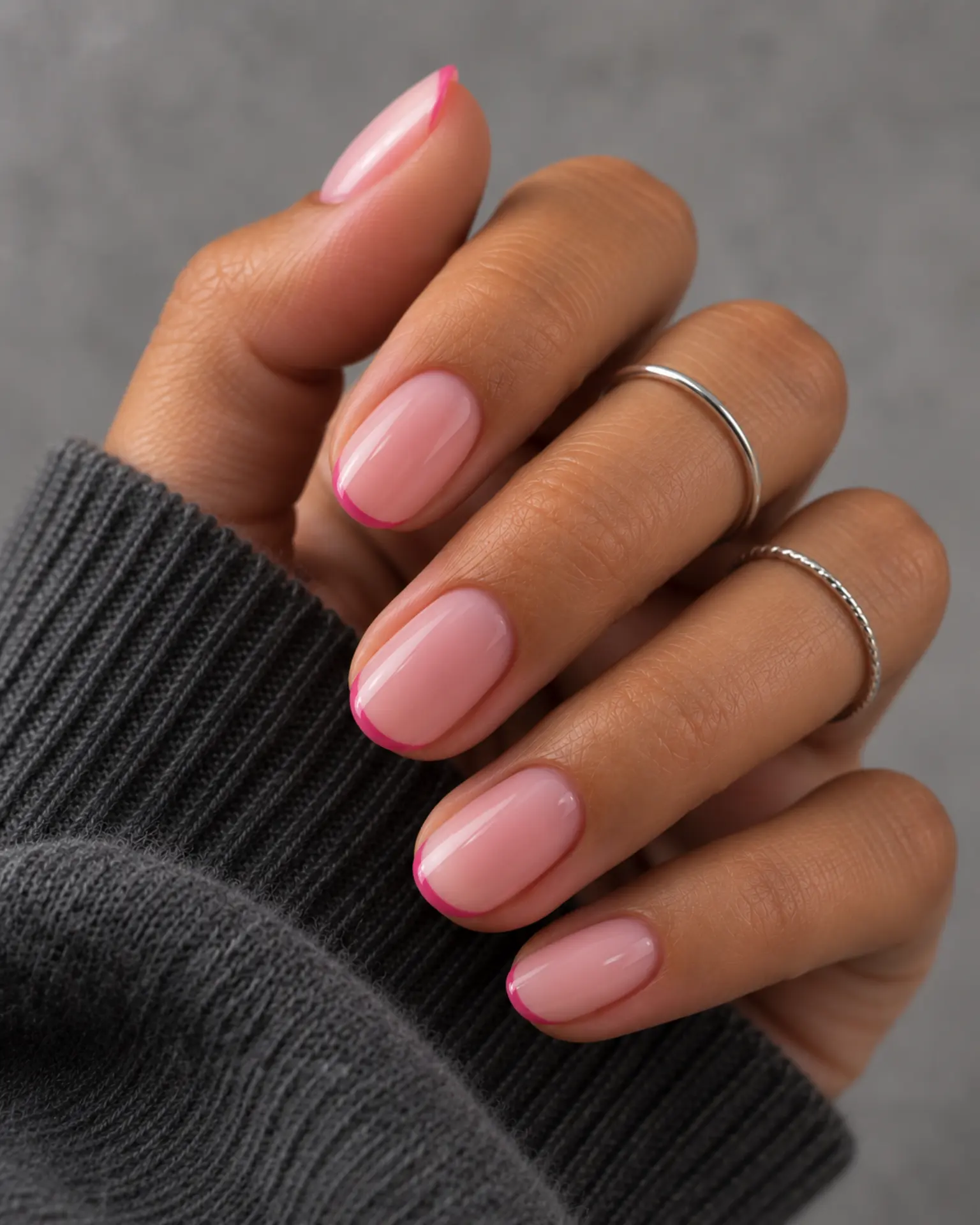 Pink Micro French Edge manicure inspiration for pink nail ideas