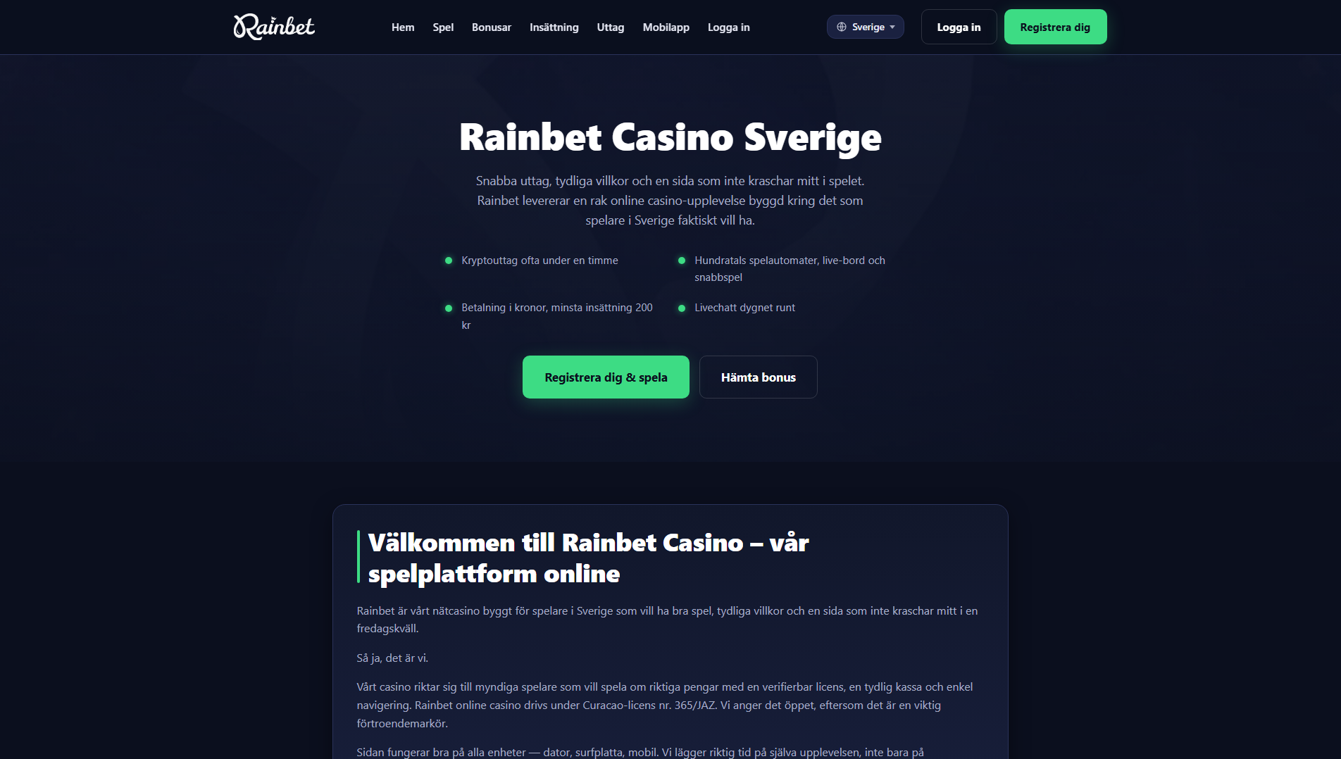 Stored capture of rainbet-sweden.com