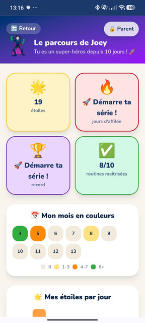 Child progress stats in Routine Hero app