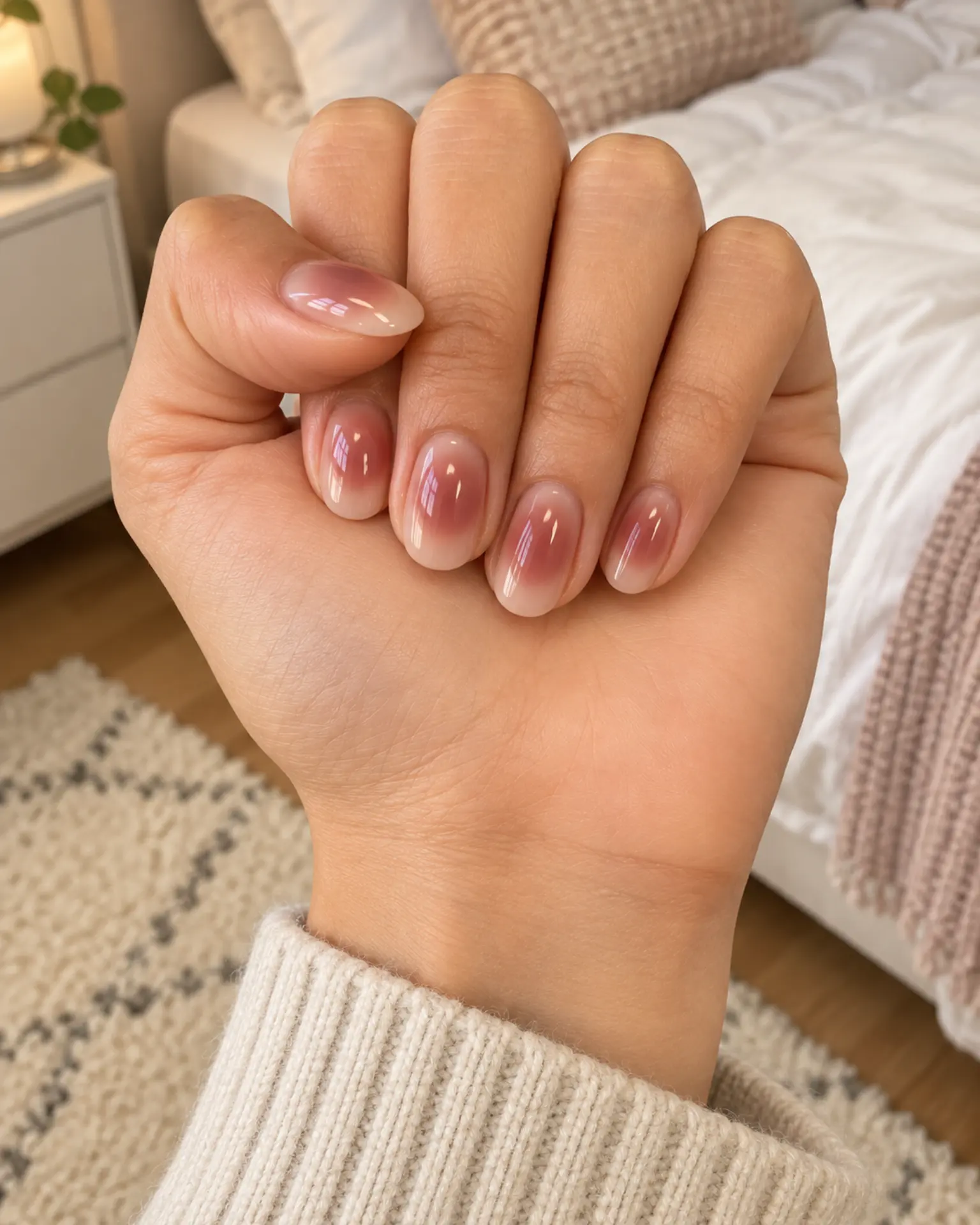 Round Tonal Aura Fade manicure inspiration for round nail ideas
