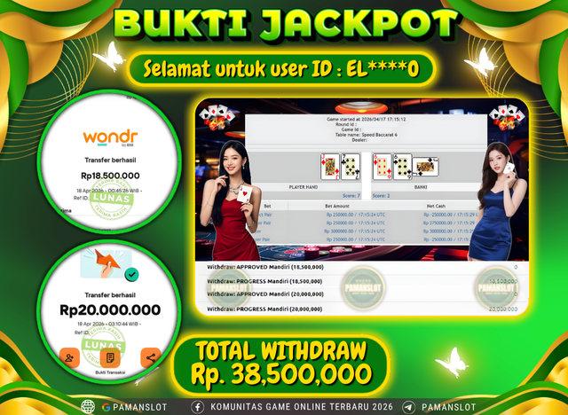 Selamat kepada Member PAMANSLOT LIVE PP - BACCARAT 1 :  EL****O