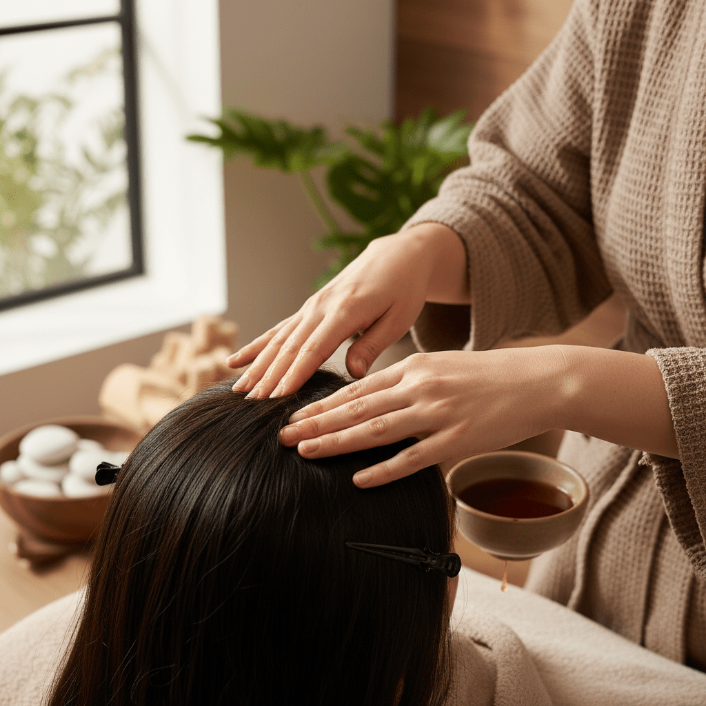 Healthy smooth hair with amla, yogurt, honey, and banana mask ingredients