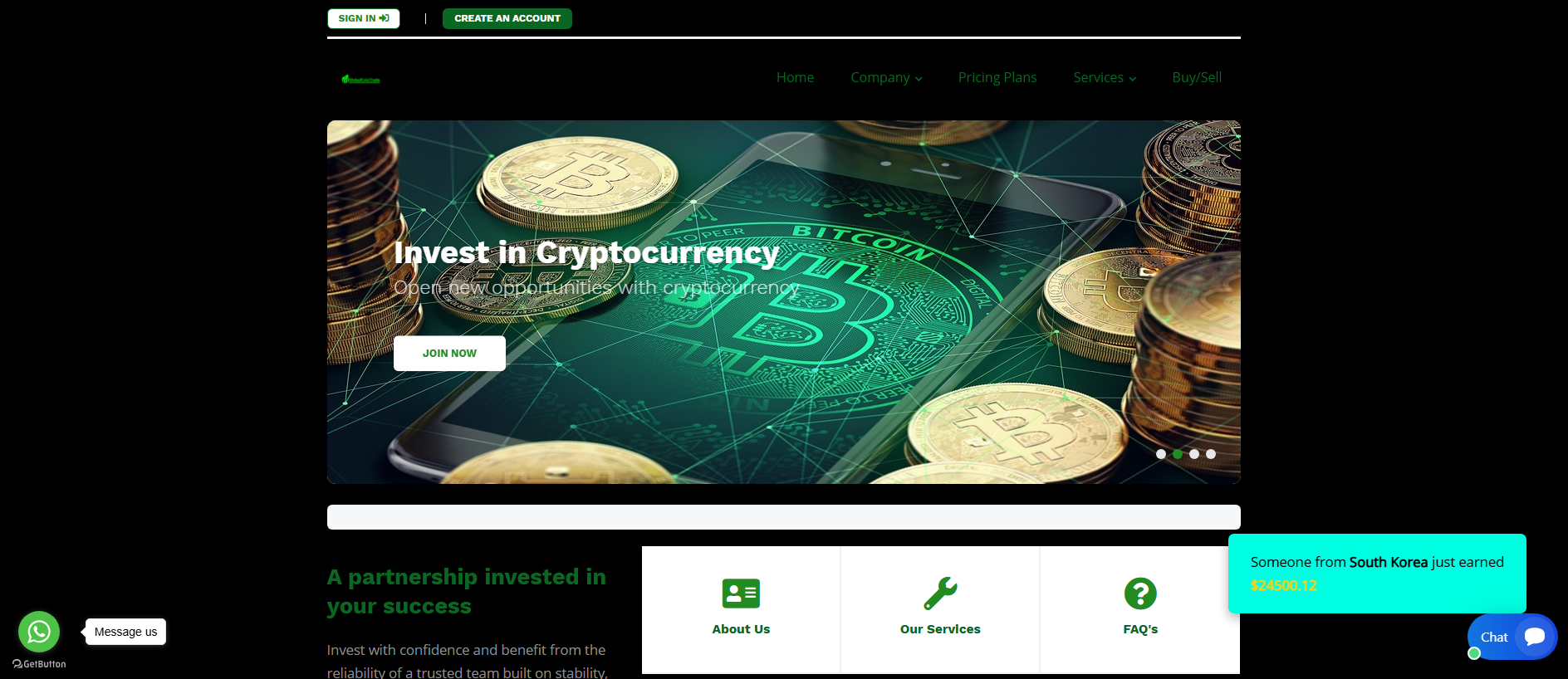 Forensic screenshot of globalcoinstrade.org showing the phishing page layout