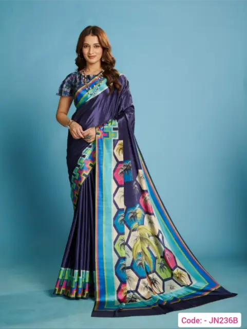 Royal blue color digital print saree