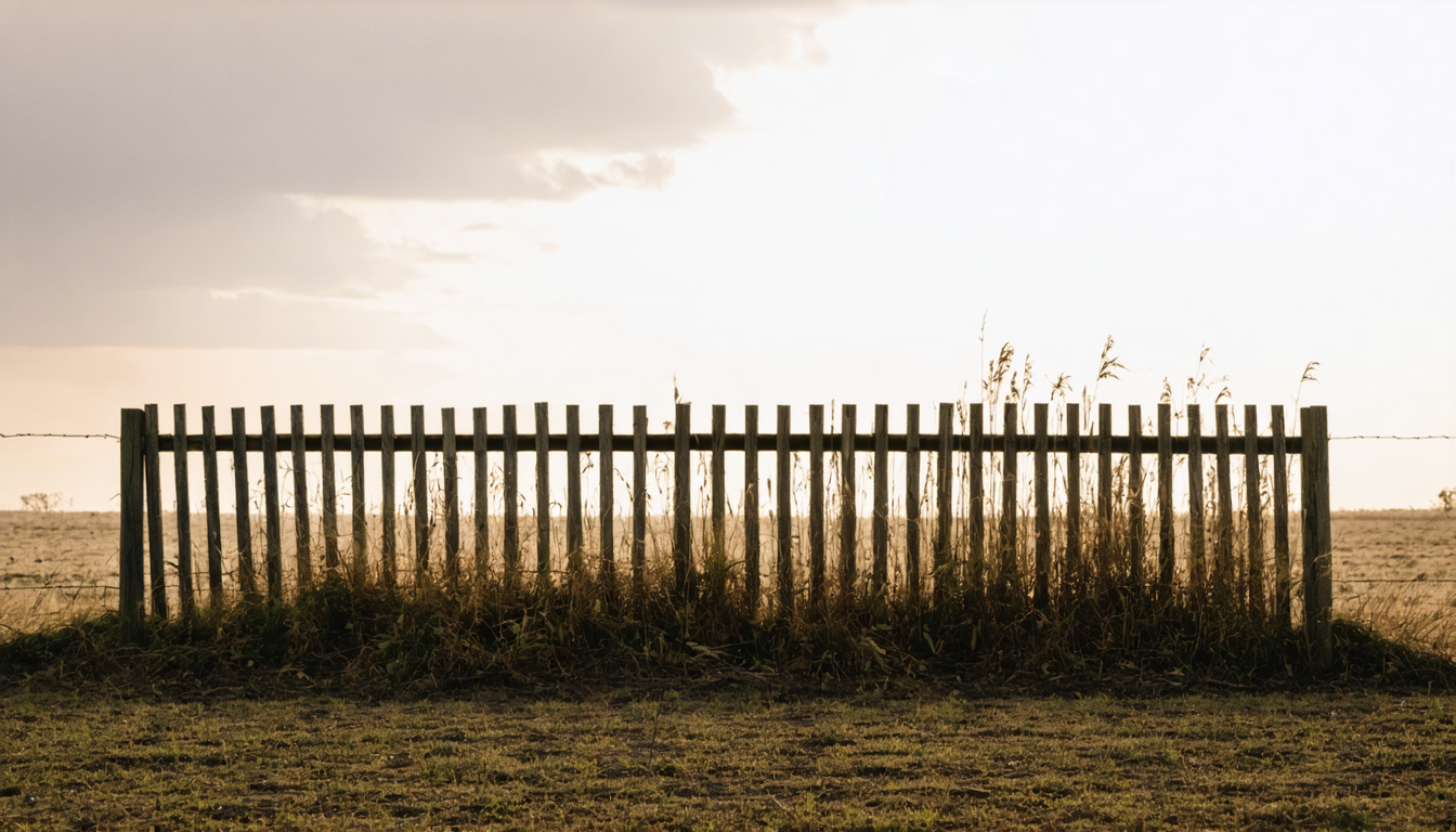 A fence heroically protecting absolutely nothing from absolutely no one — the philosophical equivalent of a deadbolt on an open field.