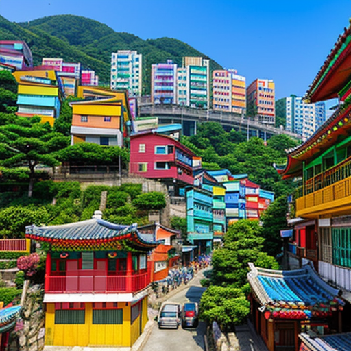 부산 감천문화마을의 알록달록한 집들과 바다 풍경