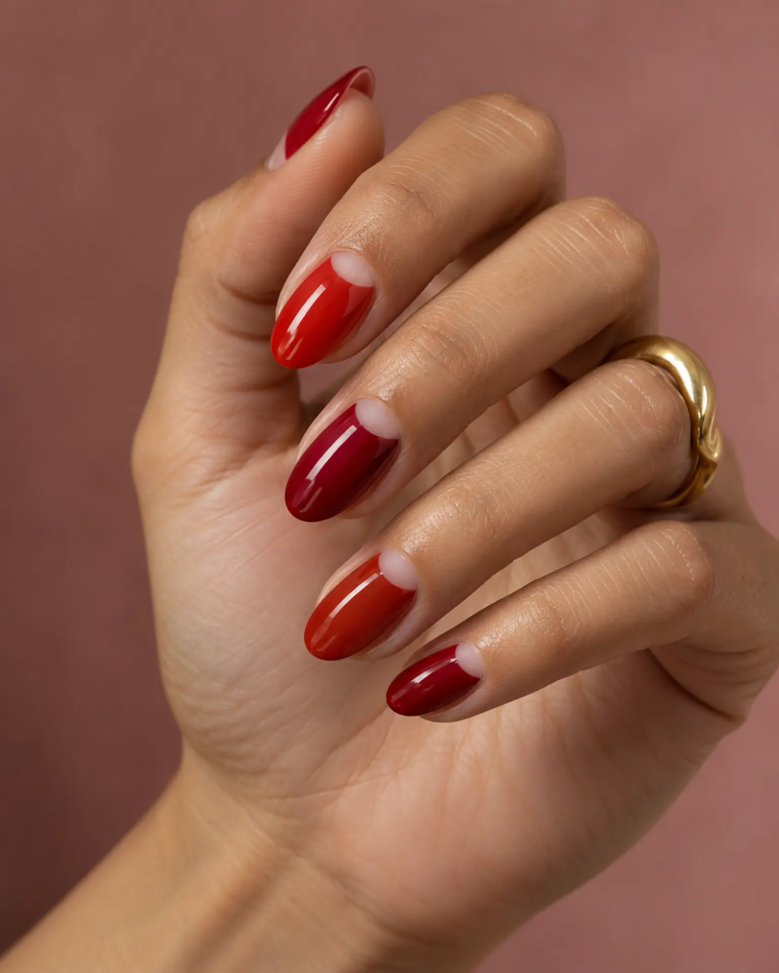 Date Night Half-Moon Detail manicure inspiration for date night nail ideas