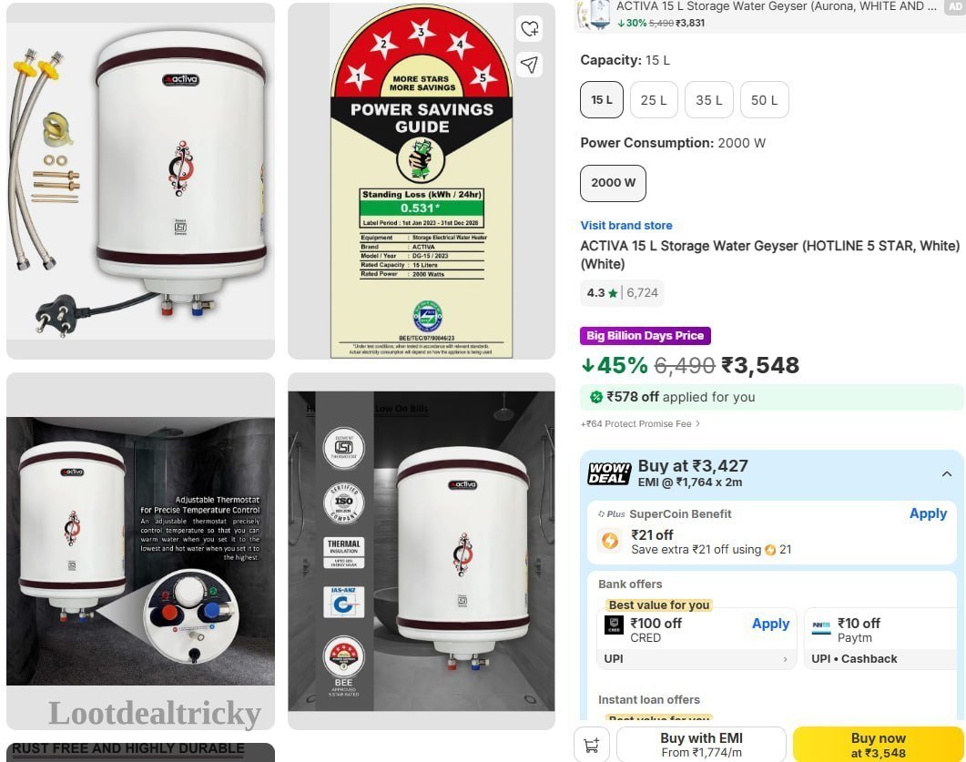 Activa 15l Geyser Offer Image