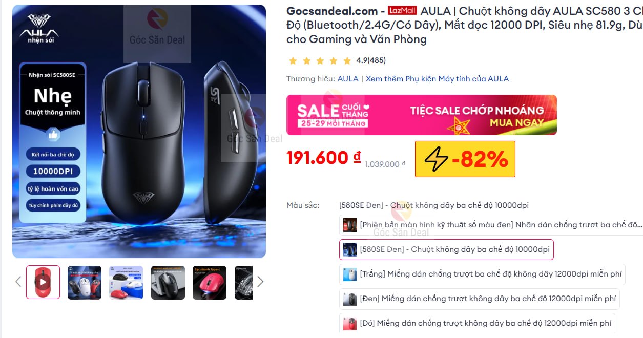 AULA | Chuột không dây AULA SC580 3 Chế Độ (Bluetooth/2.4G/Có Dây), Mắt đọc 12000 DPI, Siêu nhẹ 81.9g, Dùng cho Gaming và Văn Phòng
