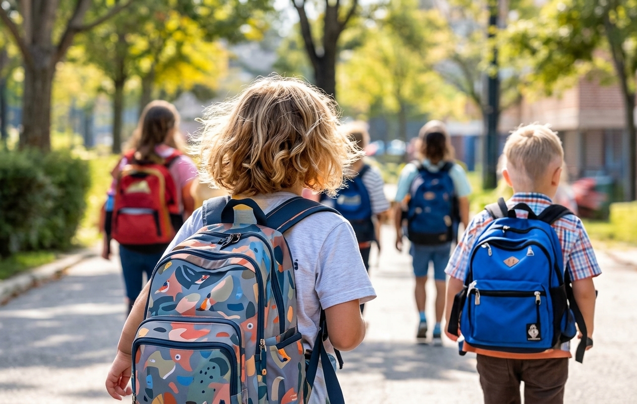 Basisschoolkinderen onderweg naar school