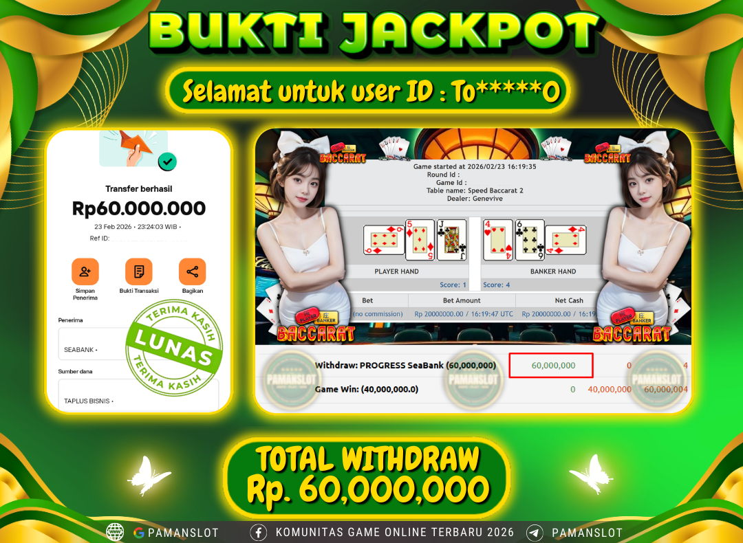 PAMANSLOT JACKPOT Game Live Games PP-Baccarat Rp.60,000,000- LUNAS