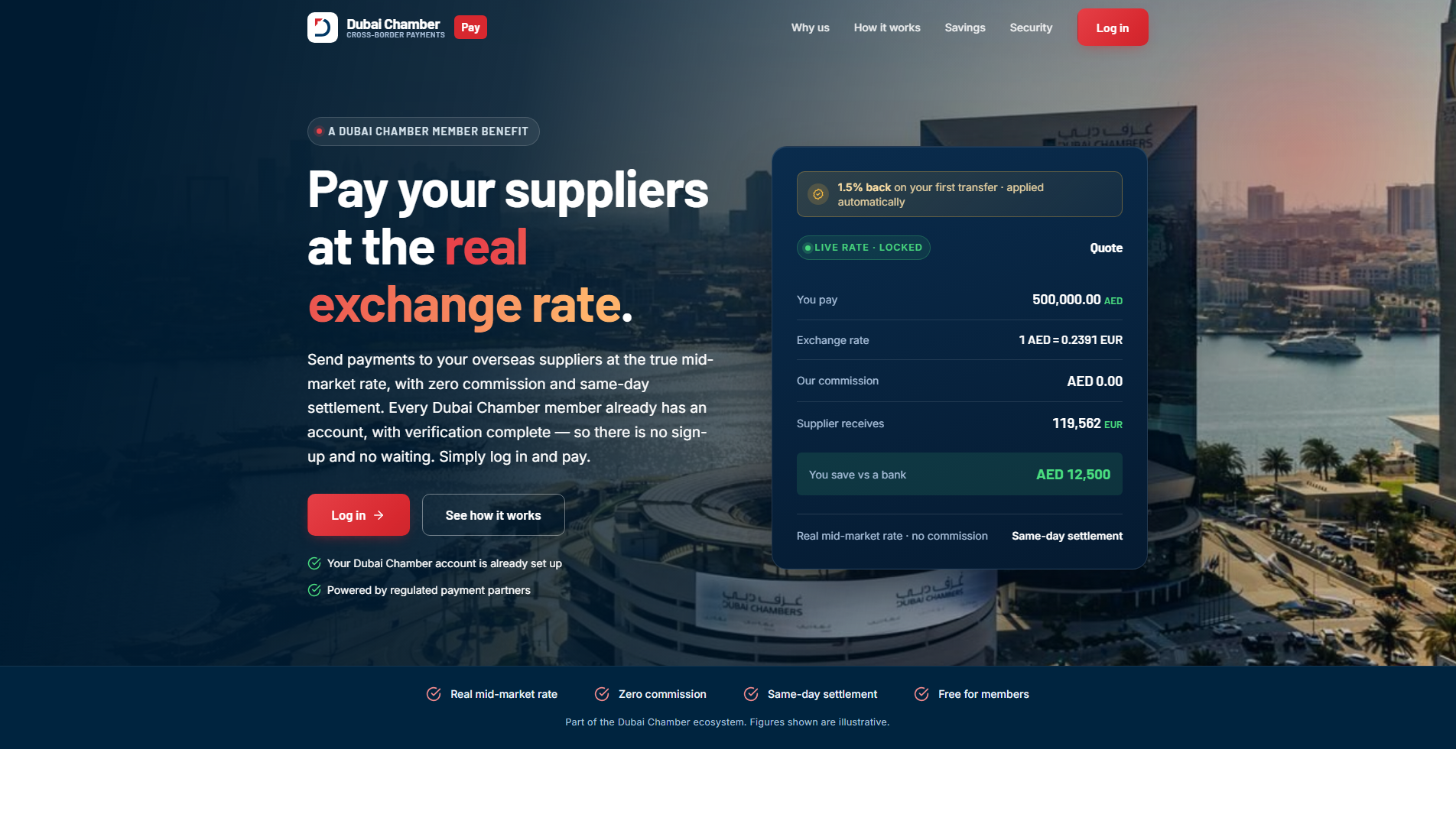 Forensic screenshot of uae-dchamberpayment.com showing the phishing page layout