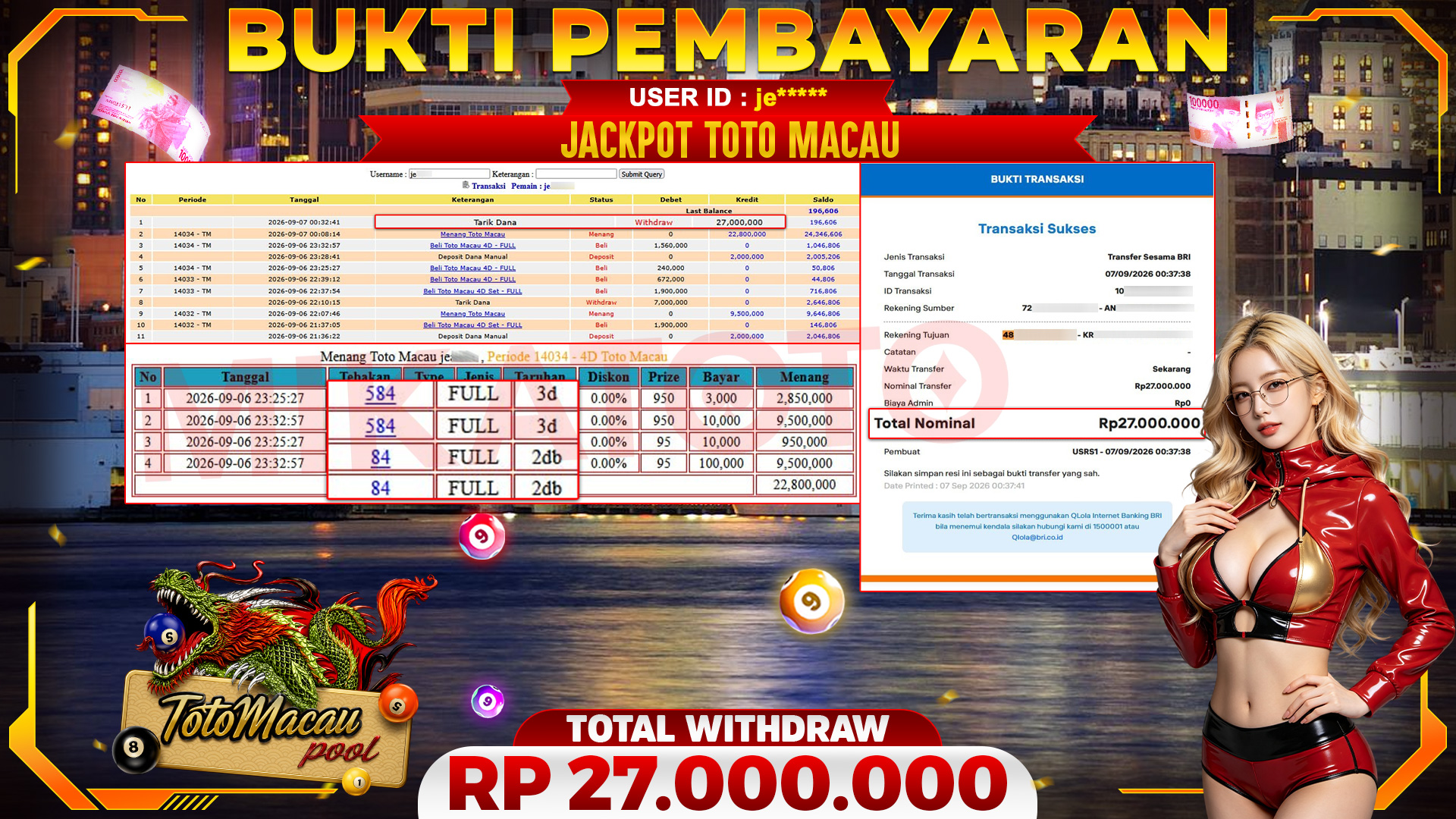 🏆 SELAMAT KEPADA PEMENANG JACKPOT DI Menang Toto Macau- Togel 27,000,000🏆
