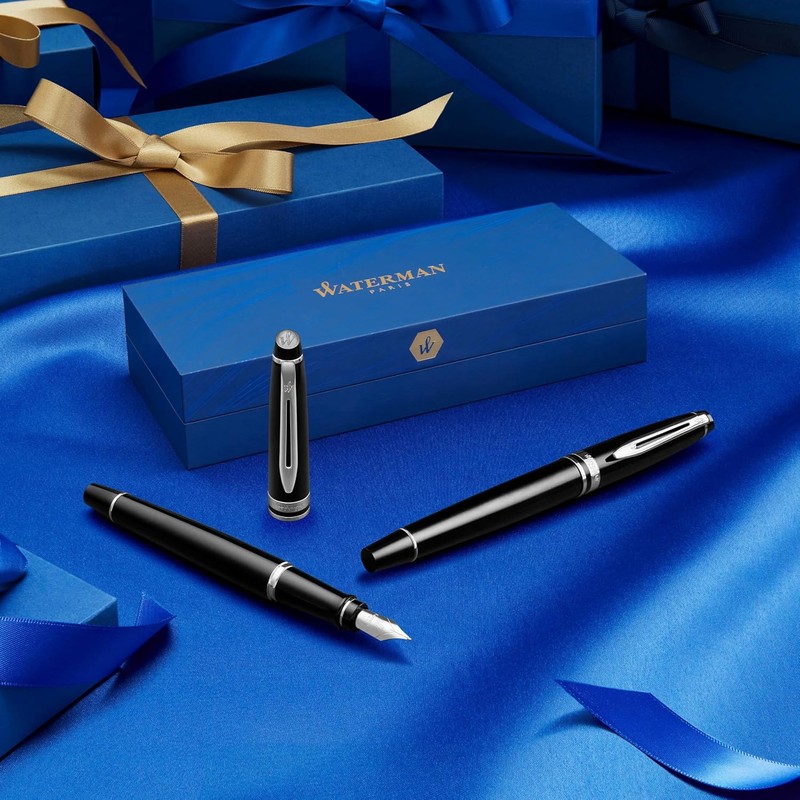 Waterman Expert Fountain Pen: Gloss Black, 23k Gold Trim
