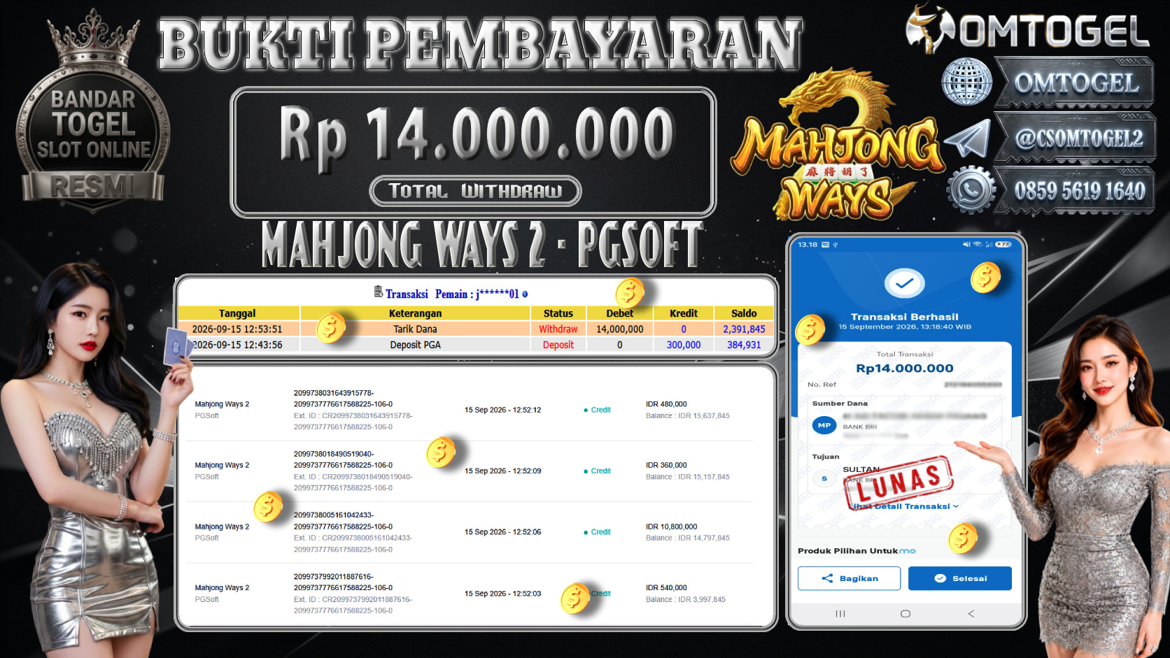 OMTOGEL JACKPOT PG SOFT MAHJONG WAYS 2 Rp.14,000,000,- DIBAYAR LUNAS