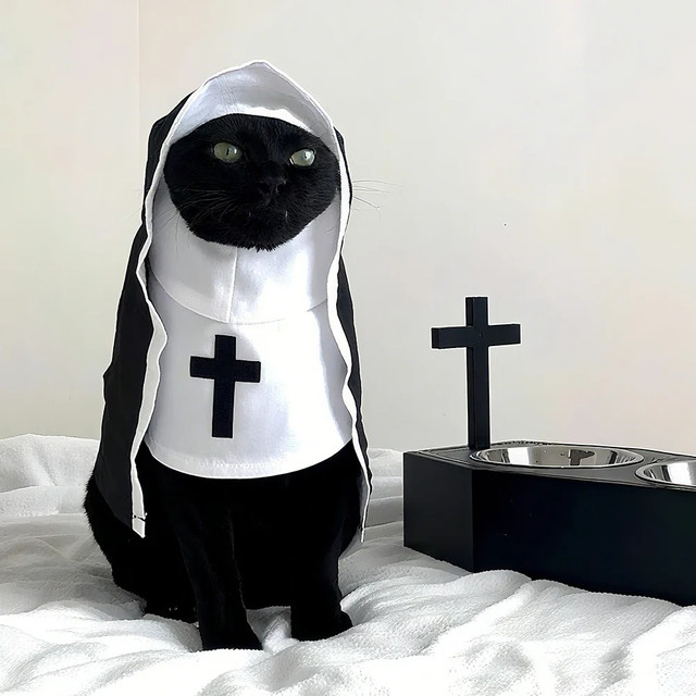 Pet nun Halloween costume black and white design