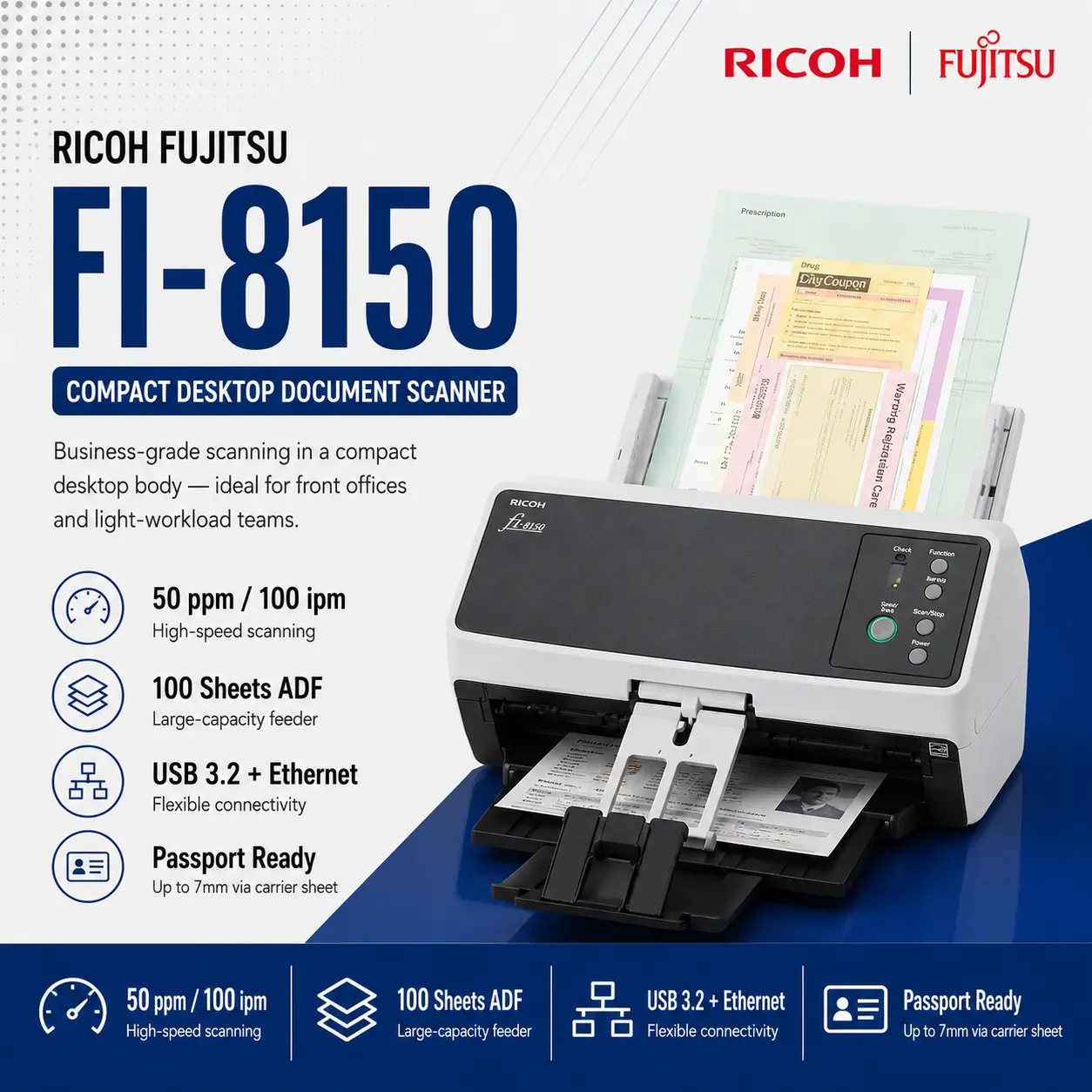 Ricoh fi-8150 Compact Desktop Document Scanner Malaysia
