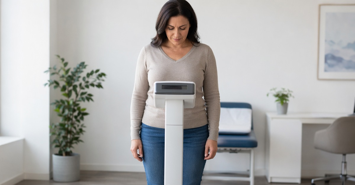 Woman at clinical consultation reviewing GLP-1 treatment plan — supervised hormone-informed approach